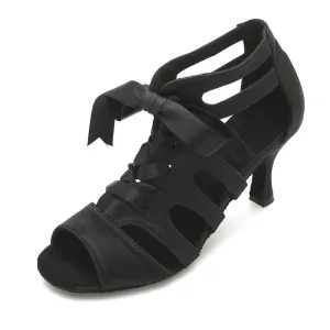 Black Satin Ballroom Dance Shoes Latin Salsa Shoes