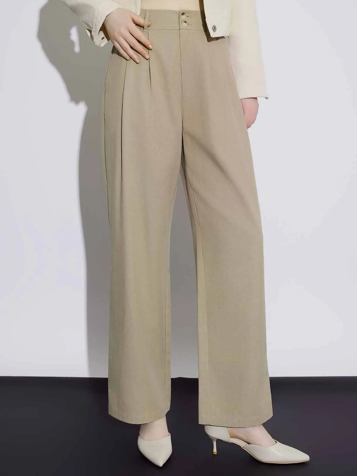 ASOBIO High-Waist Wide-Leg Casual Trousers