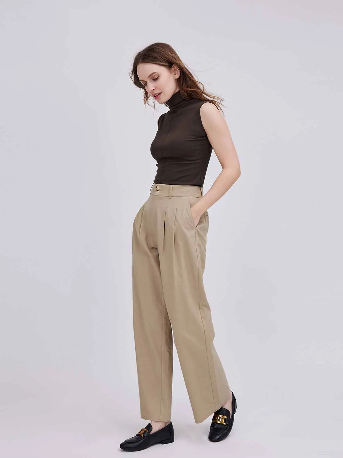 ASOBIO High-Waist Wide-Leg Casual Trousers