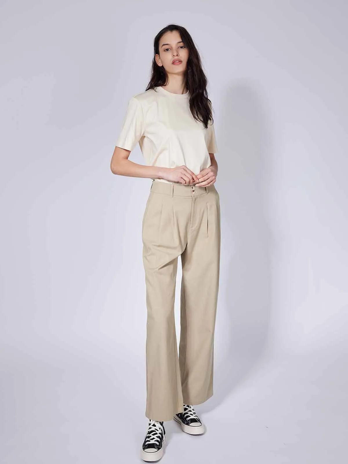 ASOBIO High-Waist Wide-Leg Casual Trousers