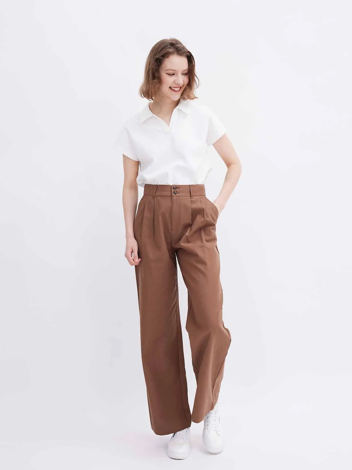 ASOBIO High-Waist Wide-Leg Casual Trousers