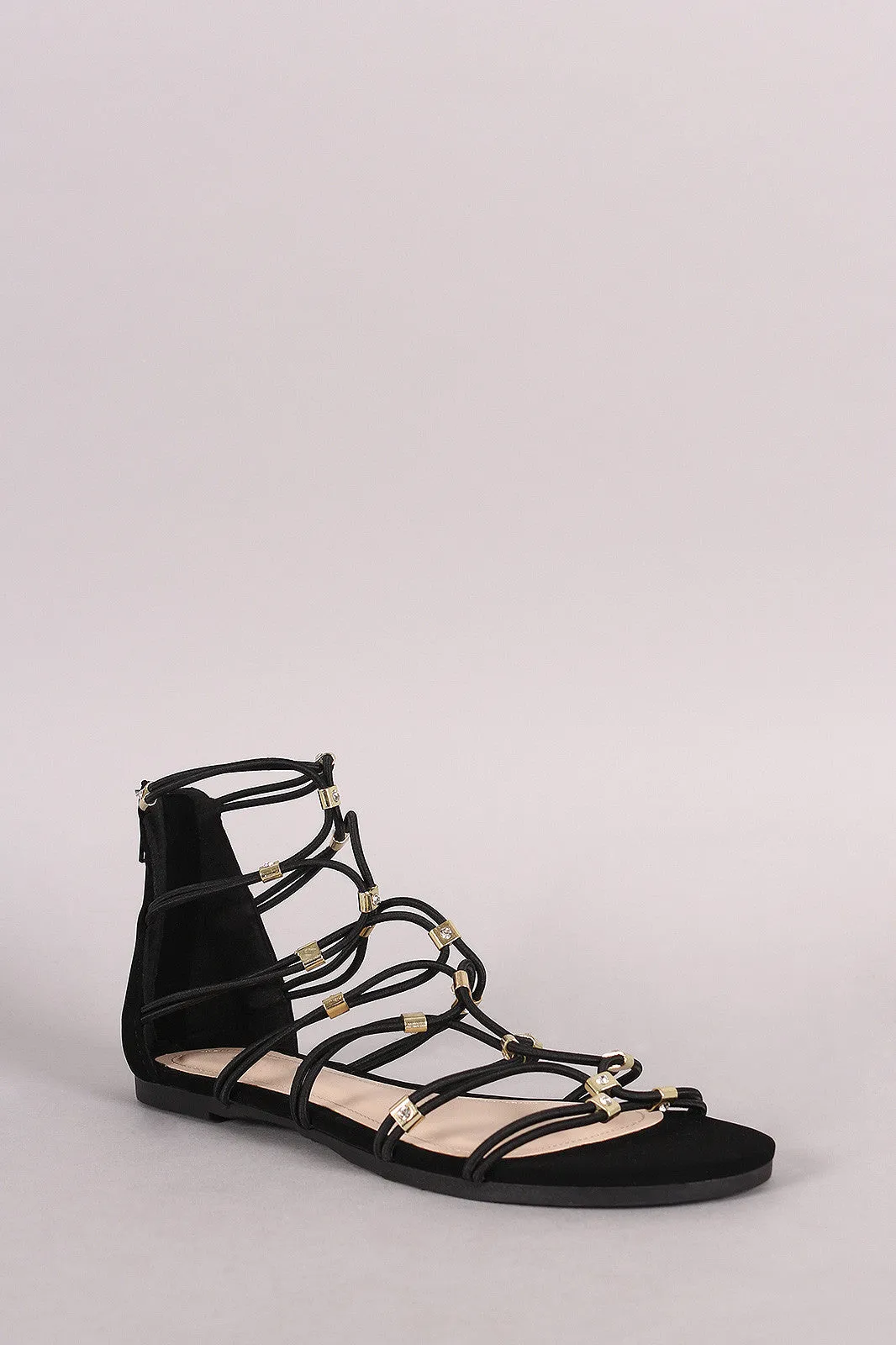 Bamboo Strappy Hardware Flat Sandal