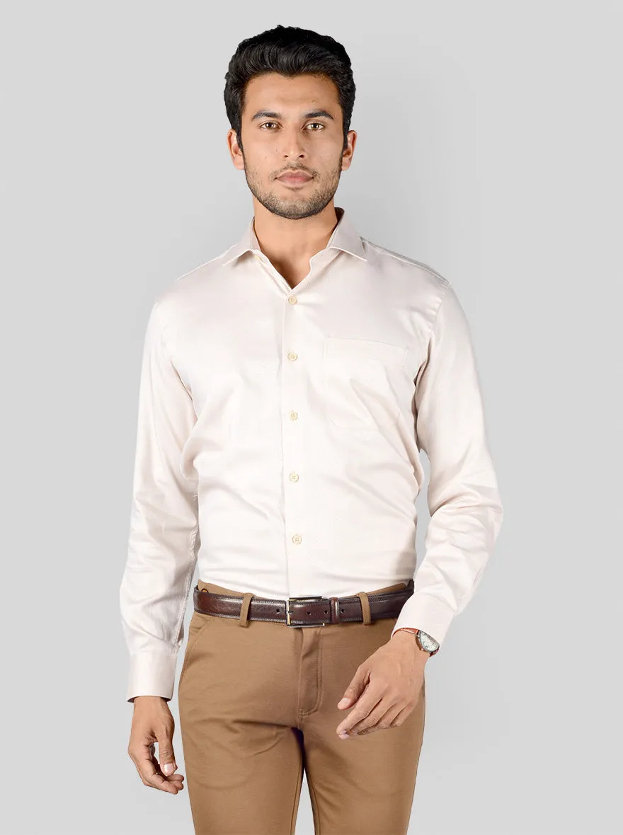 Beige Dobby Slim Fit Evening Wear Shirt | Metal