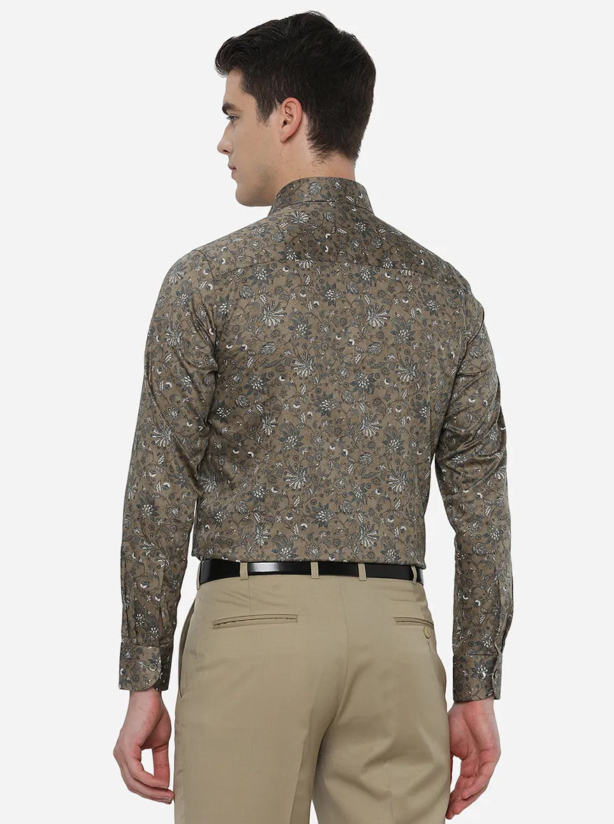 Beige Printed Slim Fit Party Wear Shirt | Wyre