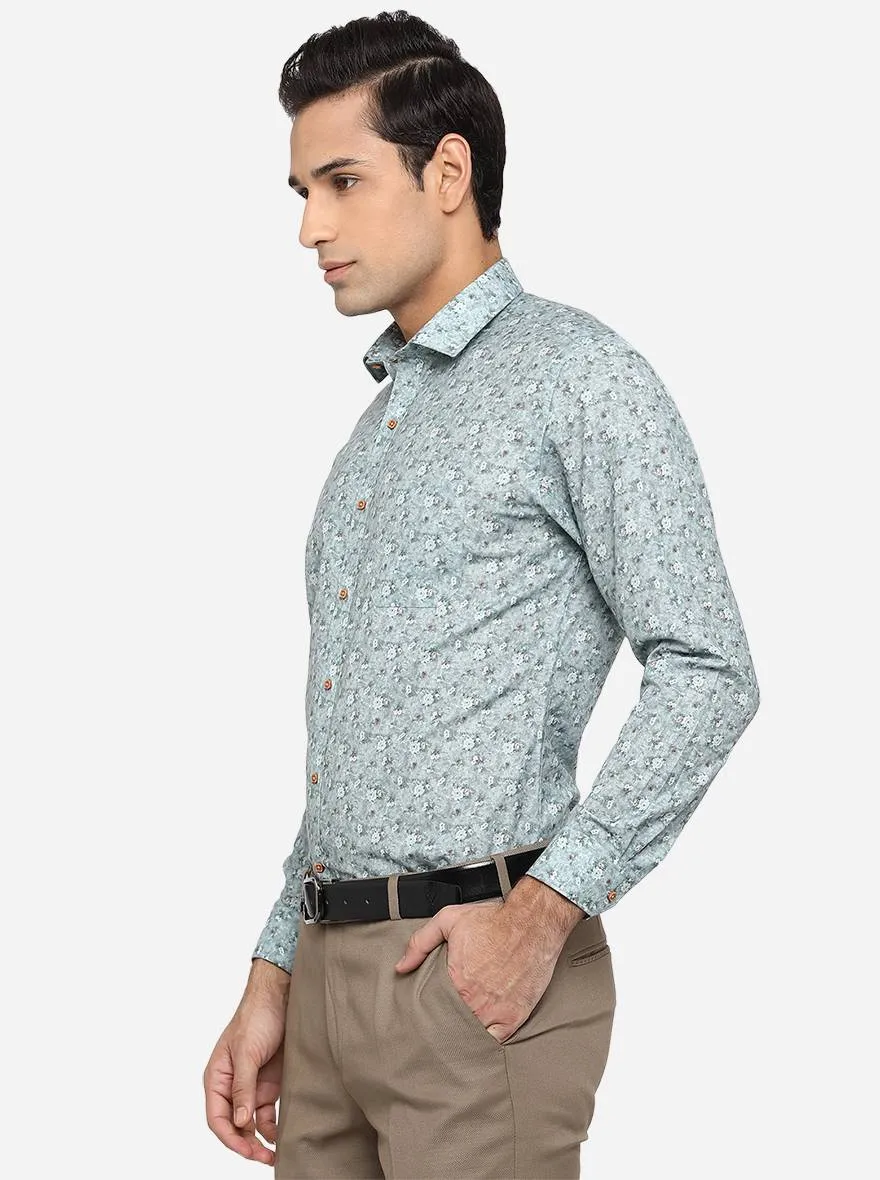 Cameo Green Printed Slim Fit Party Wear Shirt | Greenfibre