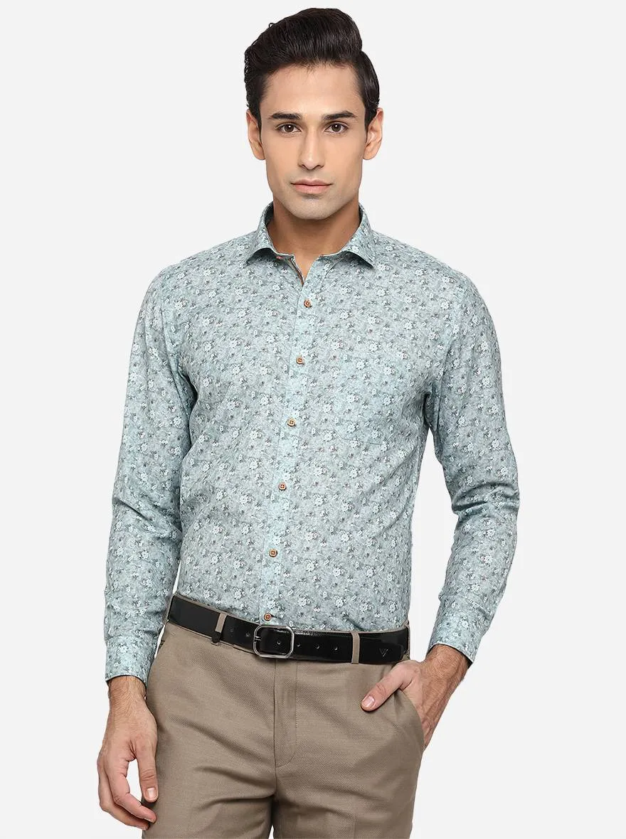 Cameo Green Printed Slim Fit Party Wear Shirt | Greenfibre