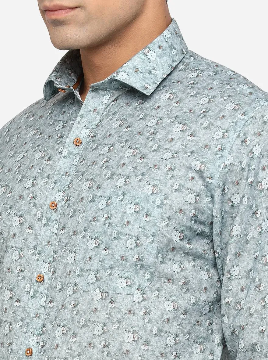 Cameo Green Printed Slim Fit Party Wear Shirt | Greenfibre