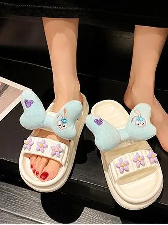 Cartoon Print Bowknot Decor Sandals