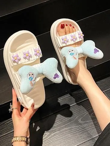 Cartoon Print Bowknot Decor Sandals