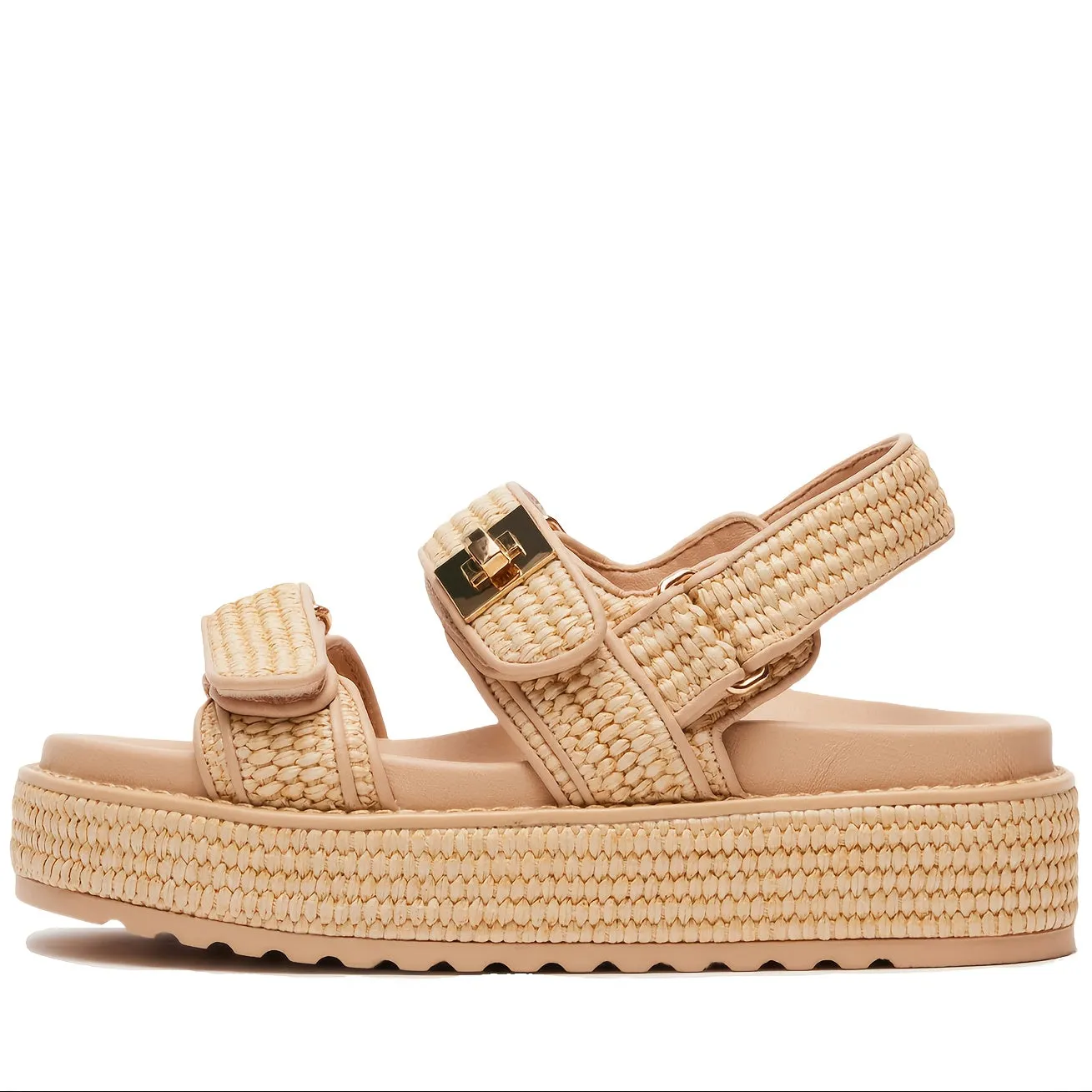 Comfortable Raffia Platform Casual Beach Adjustable Buckle Strap Slingback Rattan Sandals