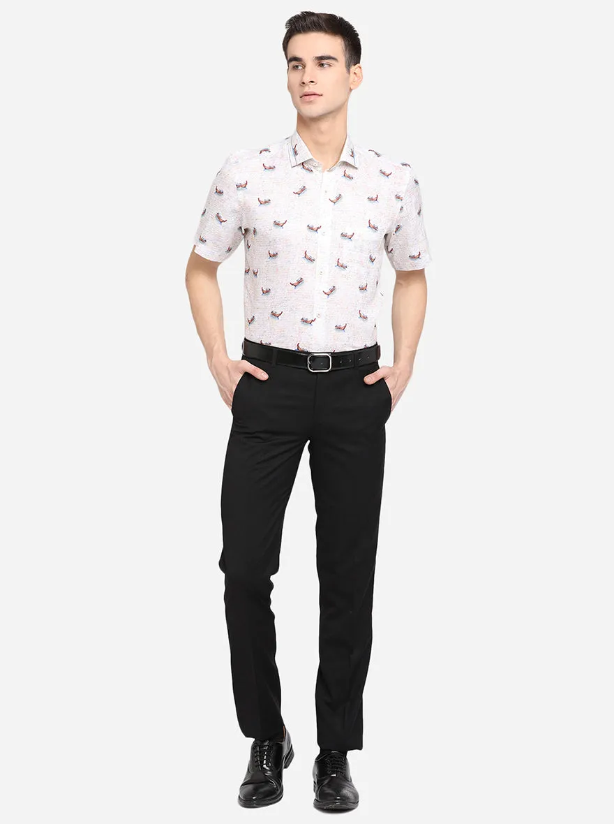 Cream Printed Slim Fit Party Wear Shirt | JB Studio