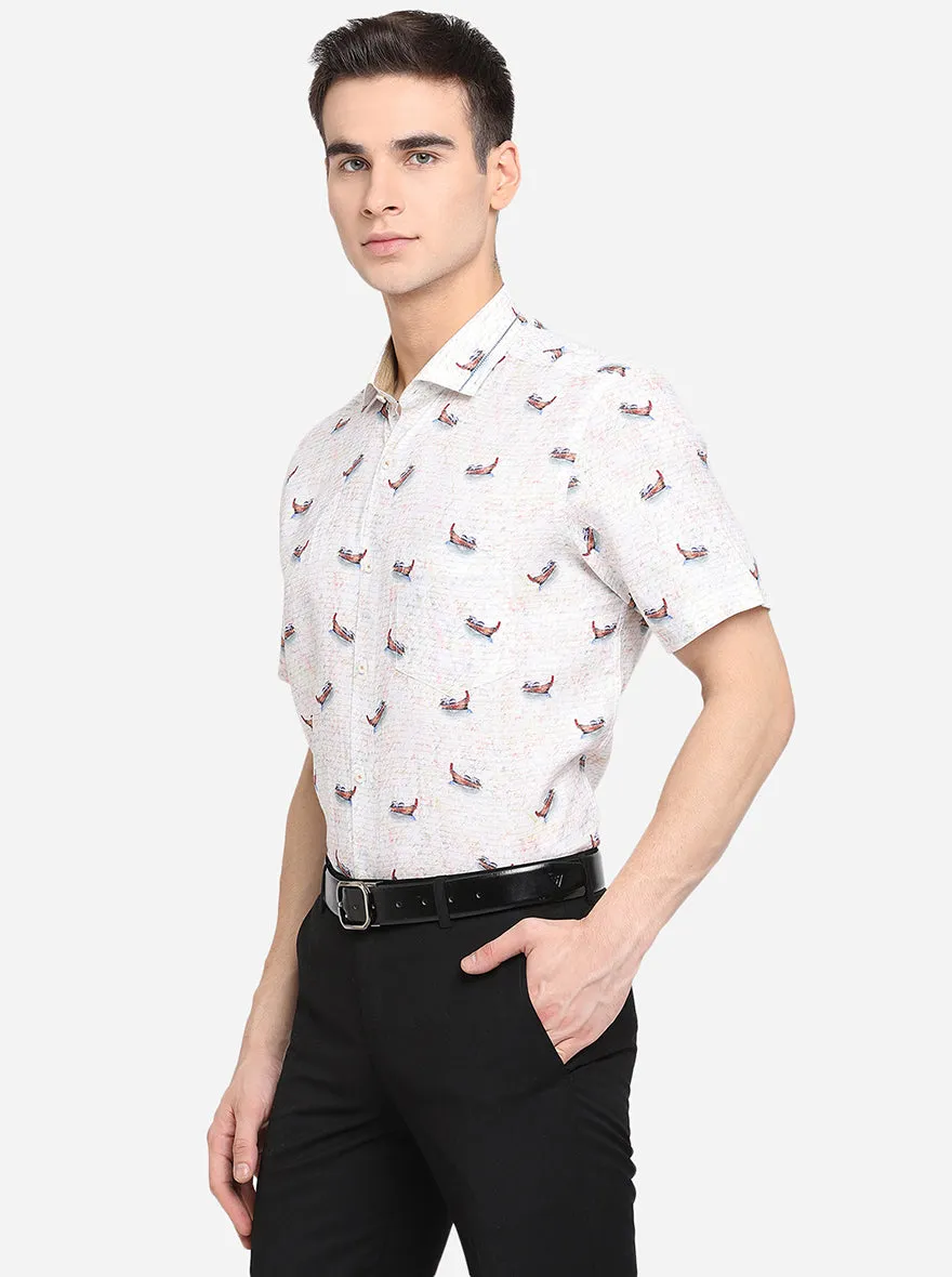 Cream Printed Slim Fit Party Wear Shirt | JB Studio