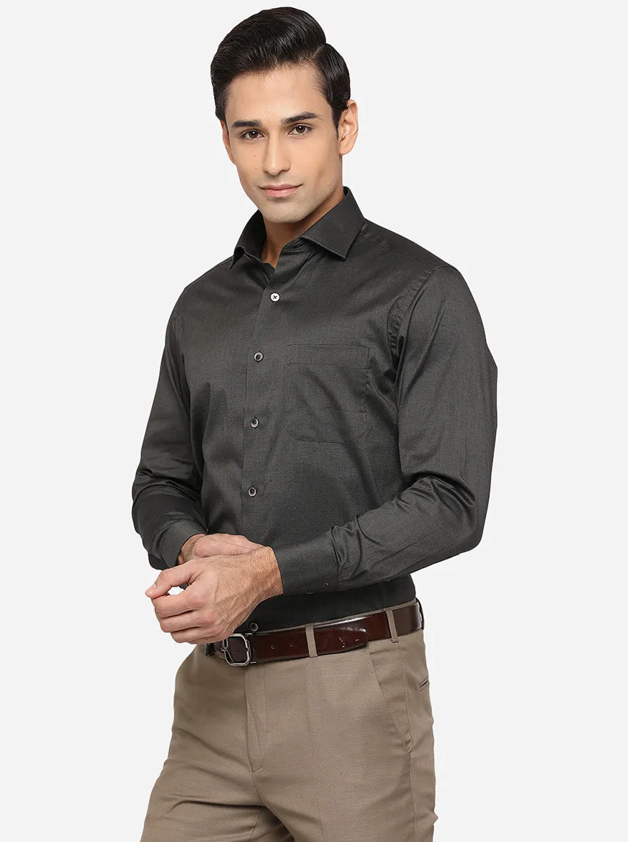 Dark Grey Solid Slim Fit Formal Shirt | Metal