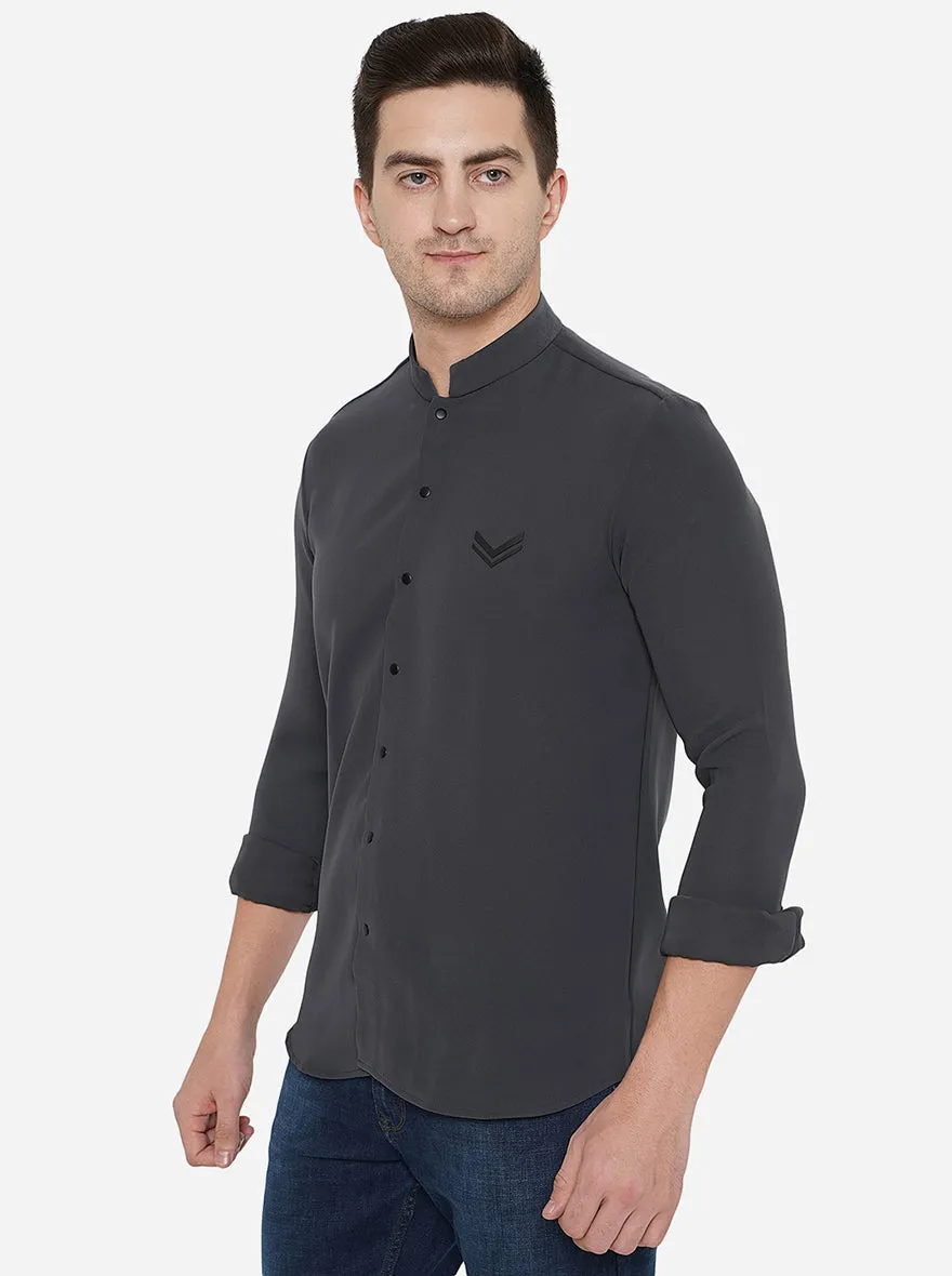 Dark Grey Solid Slim Fit Party Wear Shirt | JB Studio