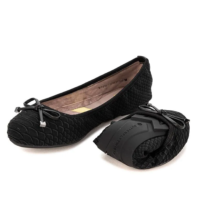 FRANKIE Ballet Flat Shoes - Black Python