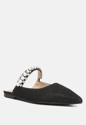 GEODE Pearl Embellished Slip On Mules in Black