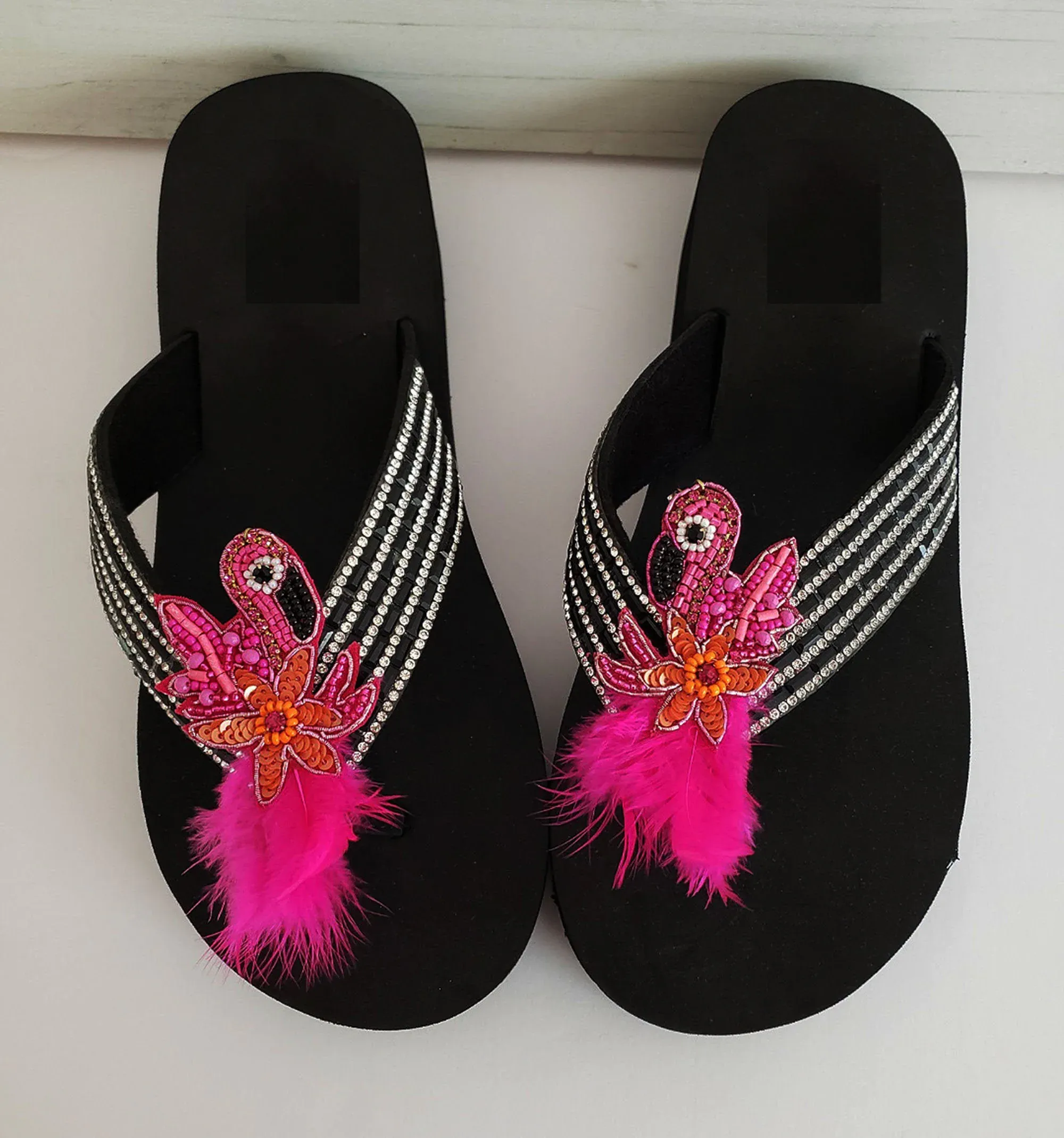 Handmade Flamingo Women Flip Flop / Bling Rhinestone Sandals