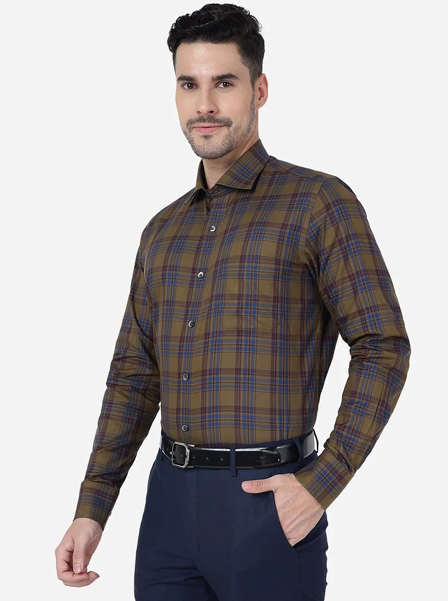 Khakhi Checked Slim Fit Formal Shirt | Metal