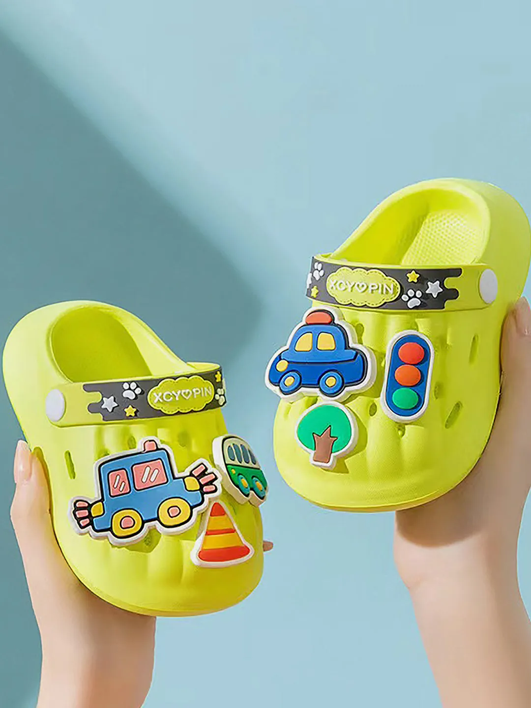 Little Surprise Box Green Car theme Slip on Clogs Footwear for Toddlers & Kids