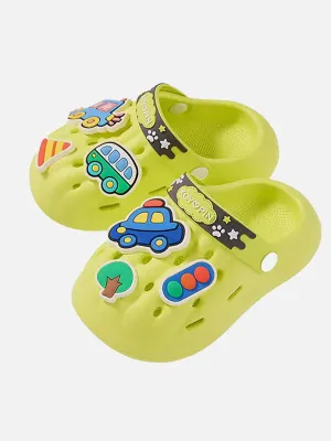 Little Surprise Box Green Car theme Slip on Clogs Footwear for Toddlers & Kids