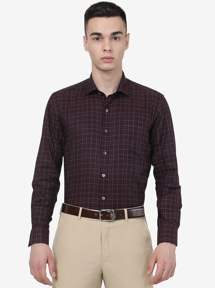 Maroon Checked Regular Fit Formal Shirt | JadeBlue