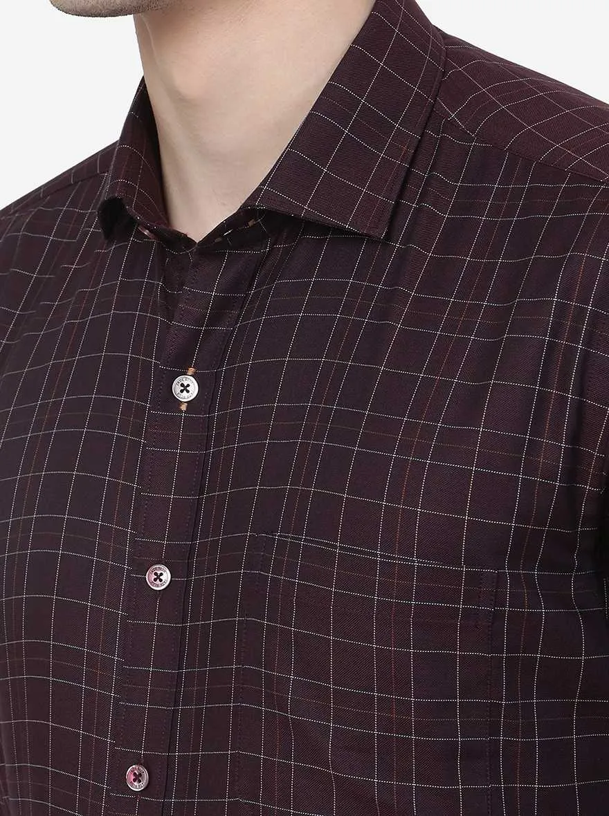 Maroon Checked Regular Fit Formal Shirt | JadeBlue