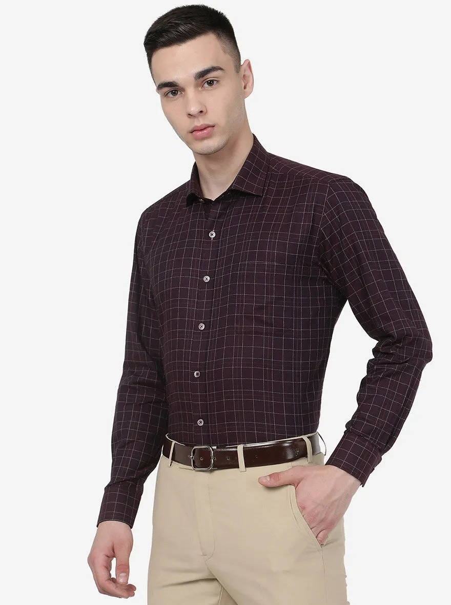 Maroon Checked Regular Fit Formal Shirt | JadeBlue