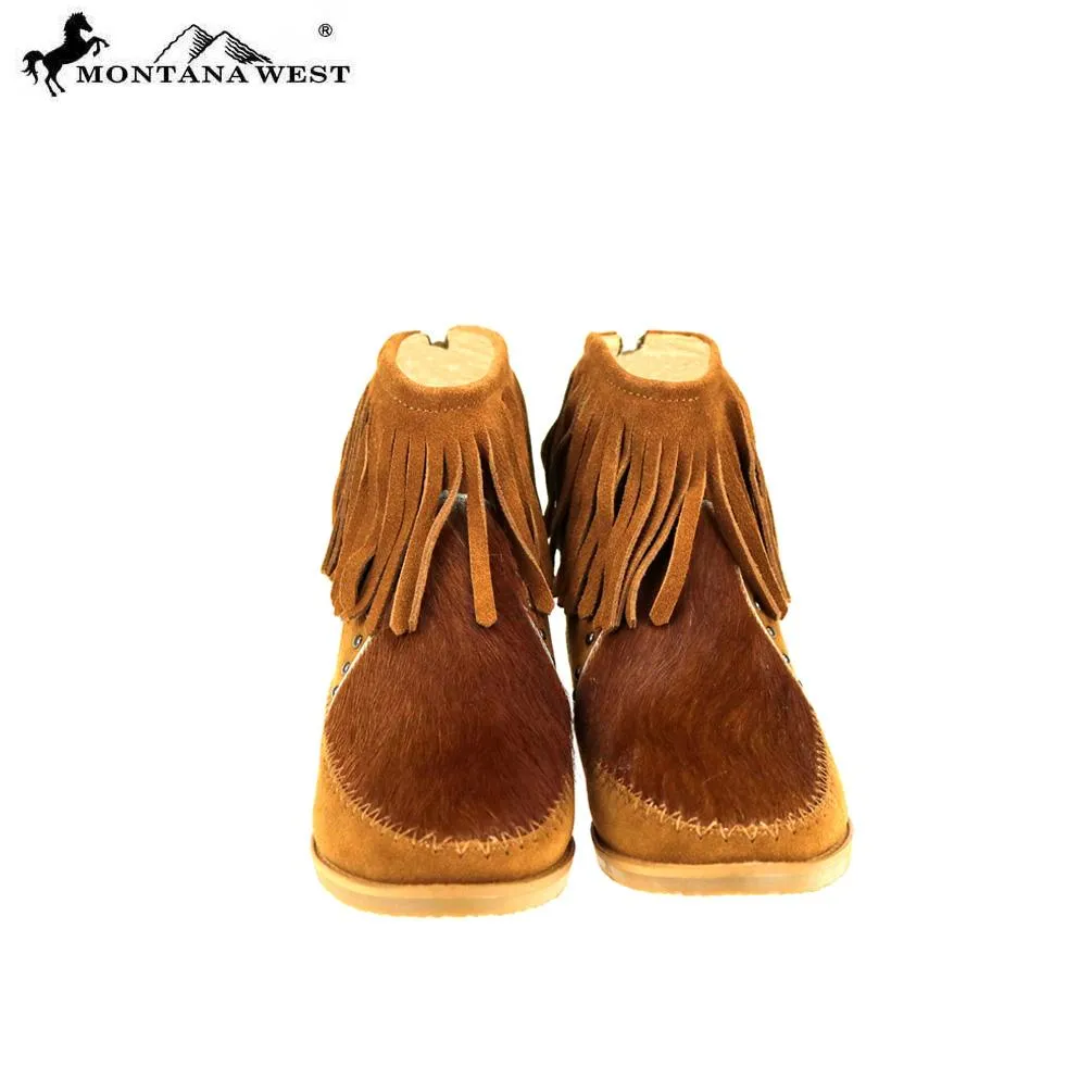 MBT-1904  Montana West Western Booties Genuine Hair-On Cowhide - Brown By Size