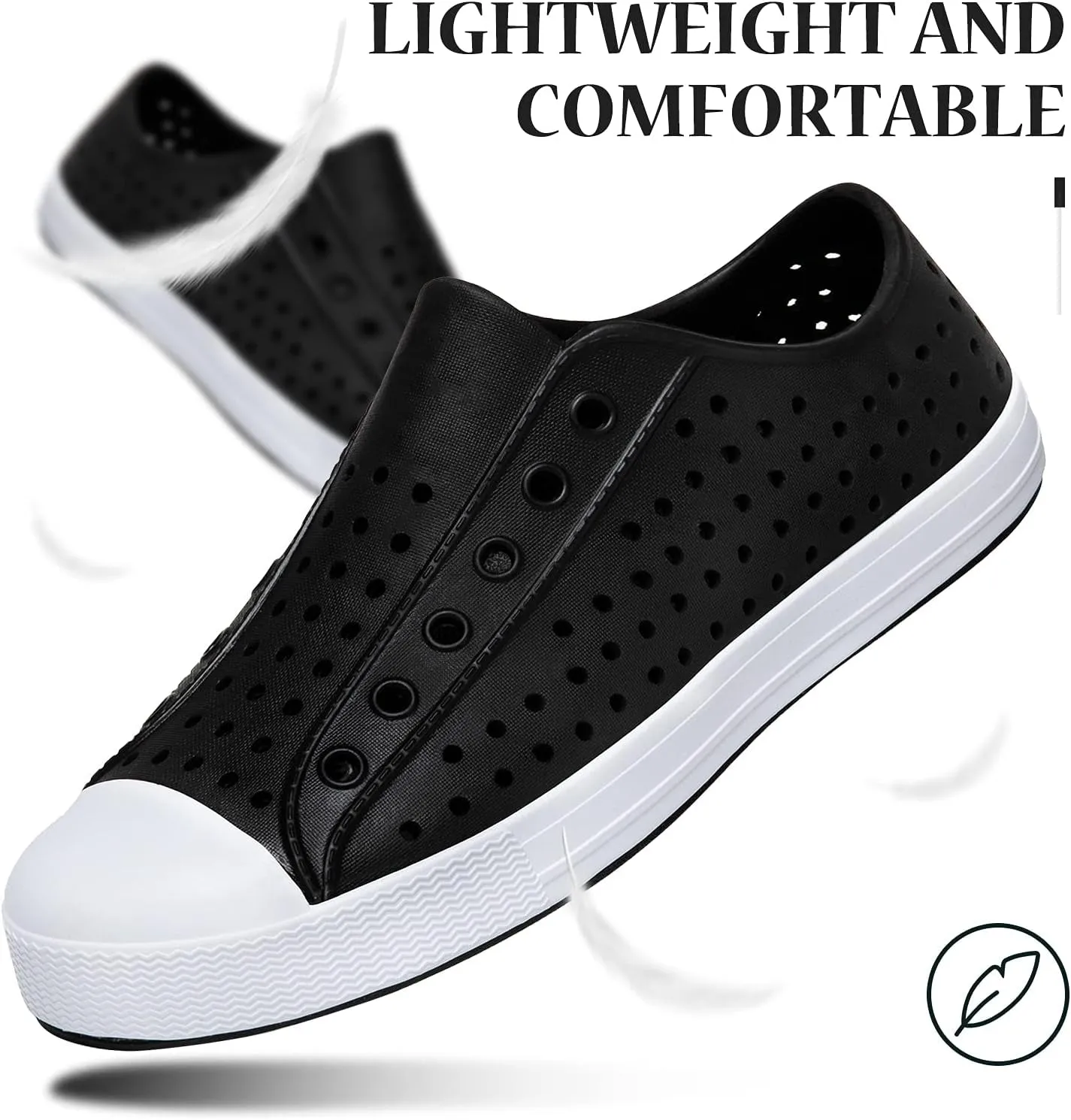 Mens and Womens Quick Dry Water Clogs Comfortable Slip on Garden Shoes Fashion Sneakers for Outdoor Sports Water-Friendly & Odor-Resistant Solid Black 12 Women/10 Men