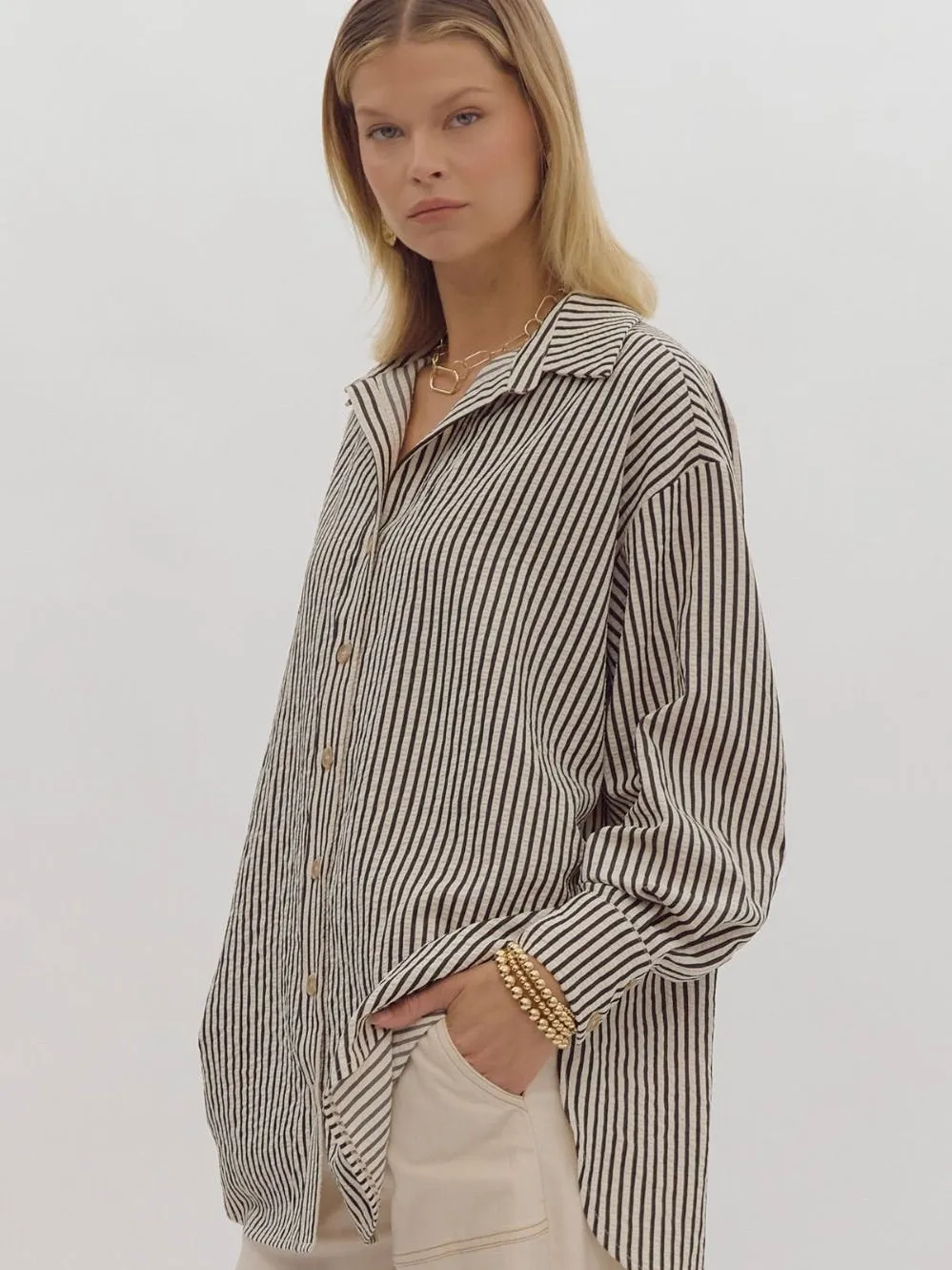 Patio Stripe Button Down Shirt