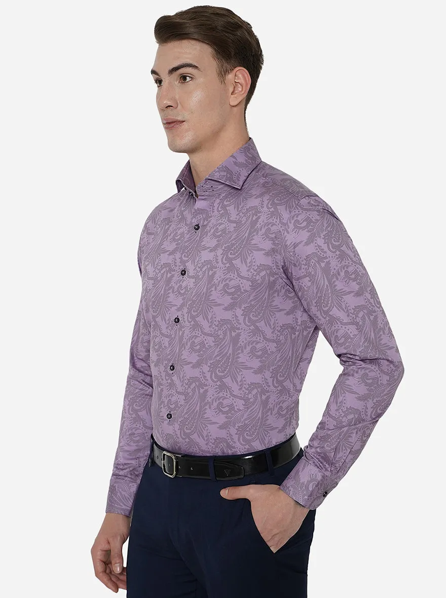 Purple Printed Slim Fit Party Wear Shirt | JB Studio