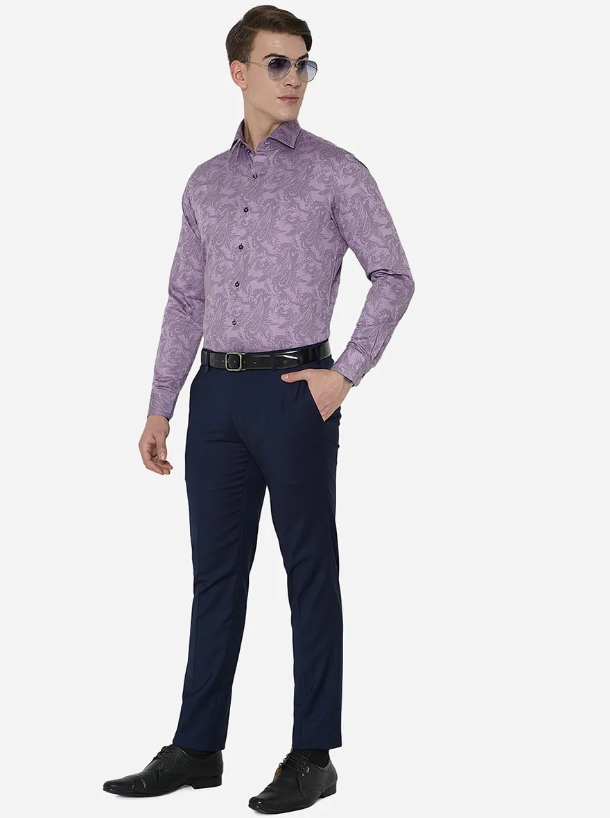 Purple Printed Slim Fit Party Wear Shirt | JB Studio