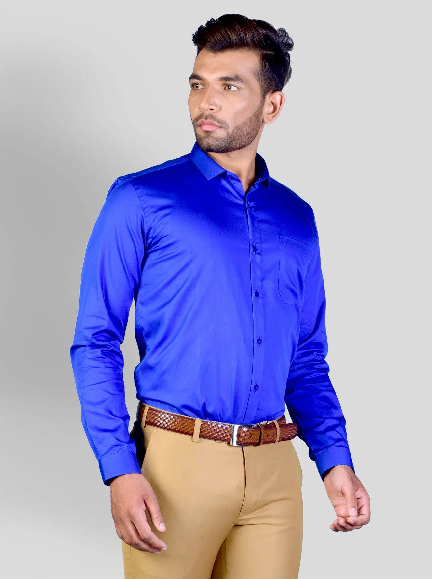 Royal Blue Solid Slim Fit Party Wear Shirt | Greenfibre