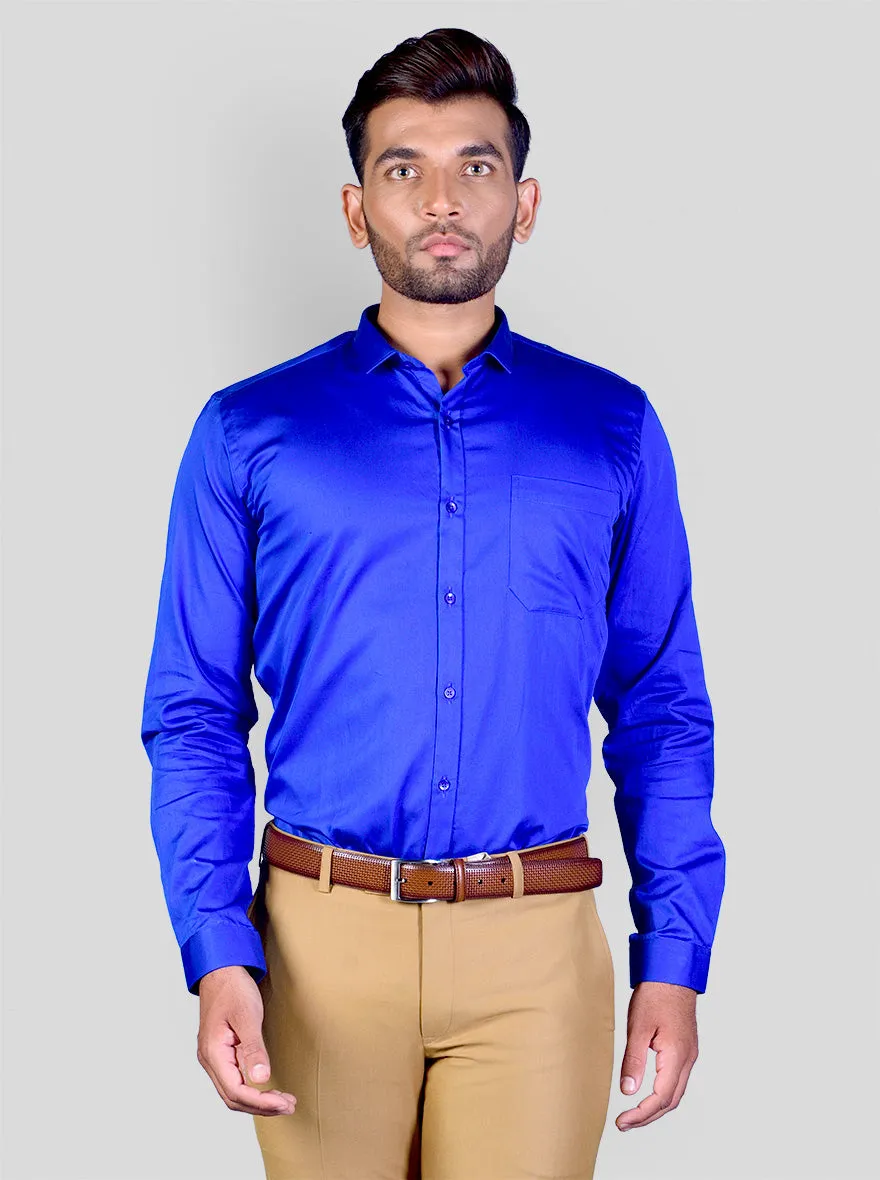 Royal Blue Solid Slim Fit Party Wear Shirt | Greenfibre