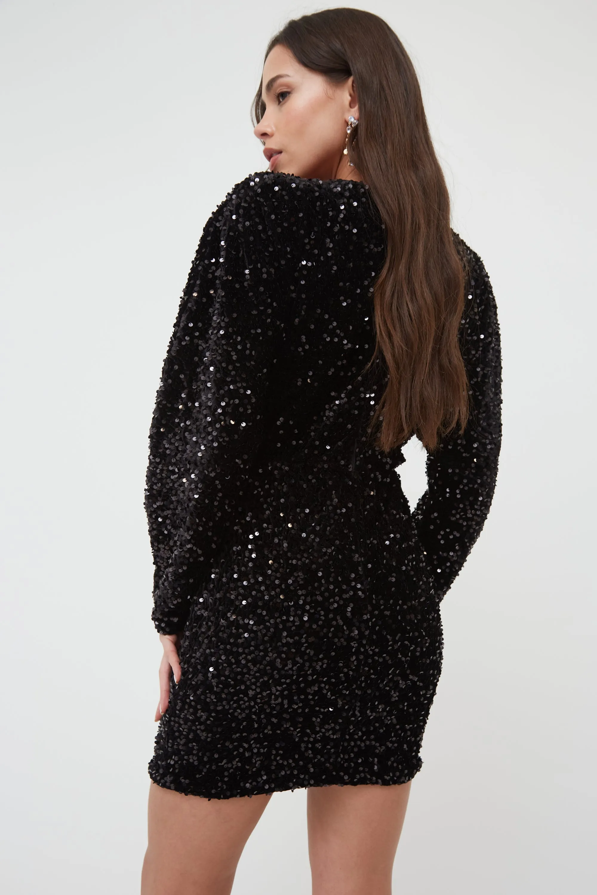 SEQUIN BLOUSON SLEEVE MINI DRESS