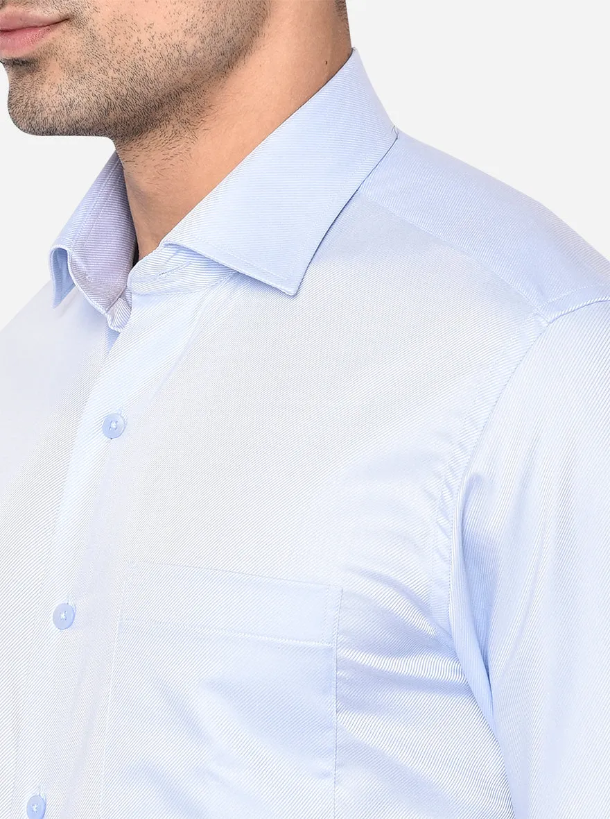 Sky Blue Striped Slim Fit Formal Shirt | Metal