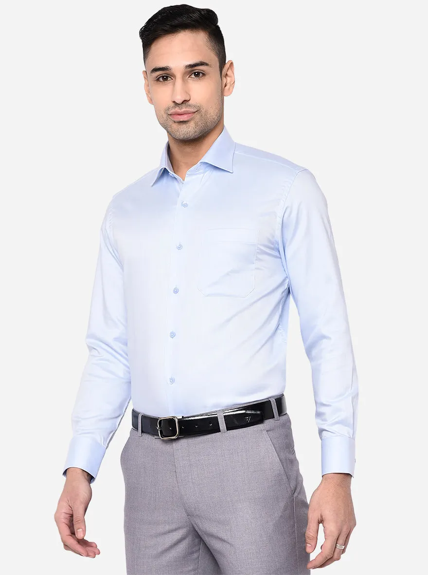 Sky Blue Striped Slim Fit Formal Shirt | Metal