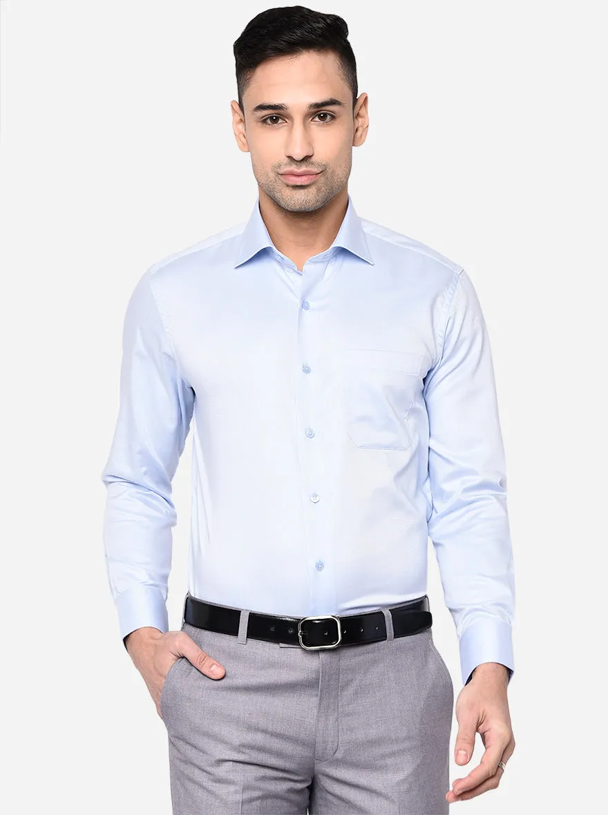 Sky Blue Striped Slim Fit Formal Shirt | Metal