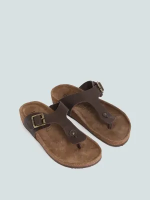 SOLEPLAY Brown Buckle Strap Leather Comfort Sandals