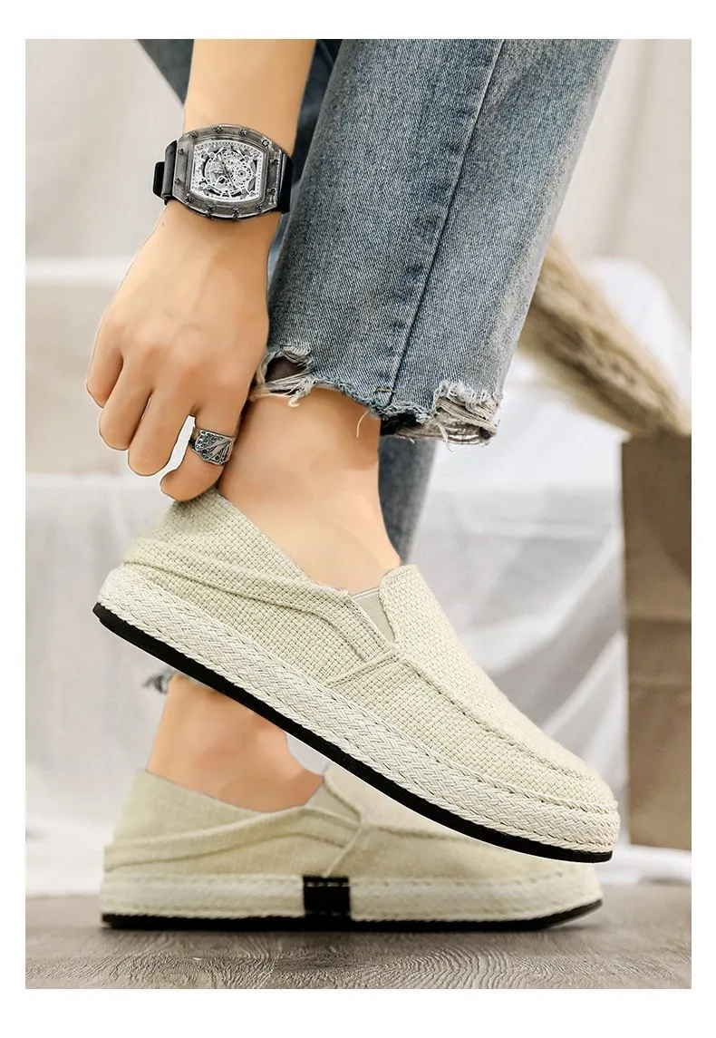 Summer casual linen shoes men's lazy trendy shoes 2023