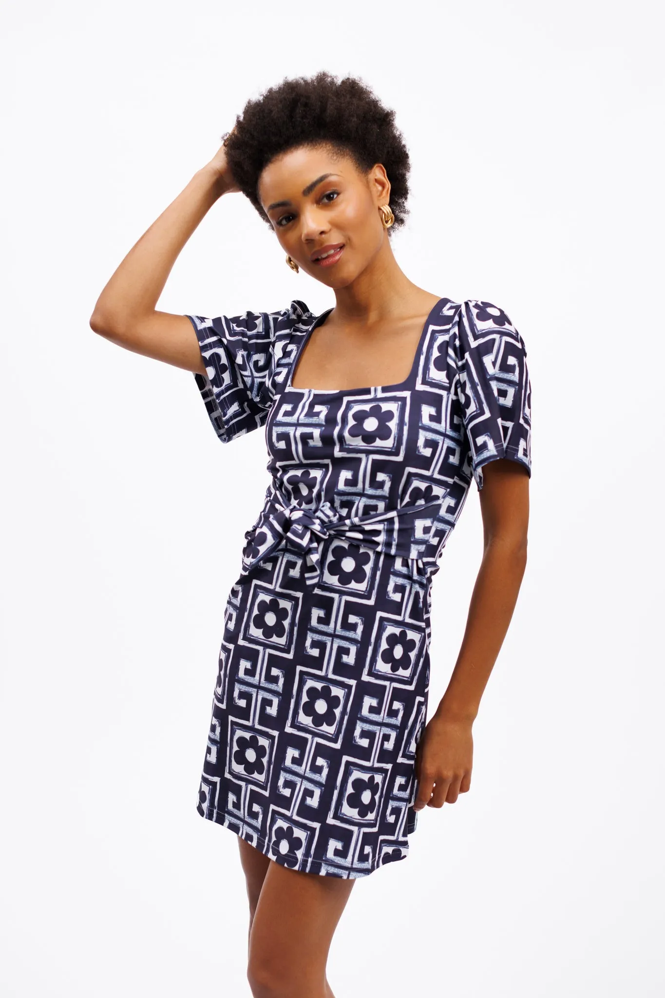 The Pearl Dress - Flower Maze Navy