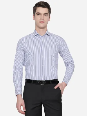 White & Blue Striped Slim Fit Formal Shirt | Greenfibre