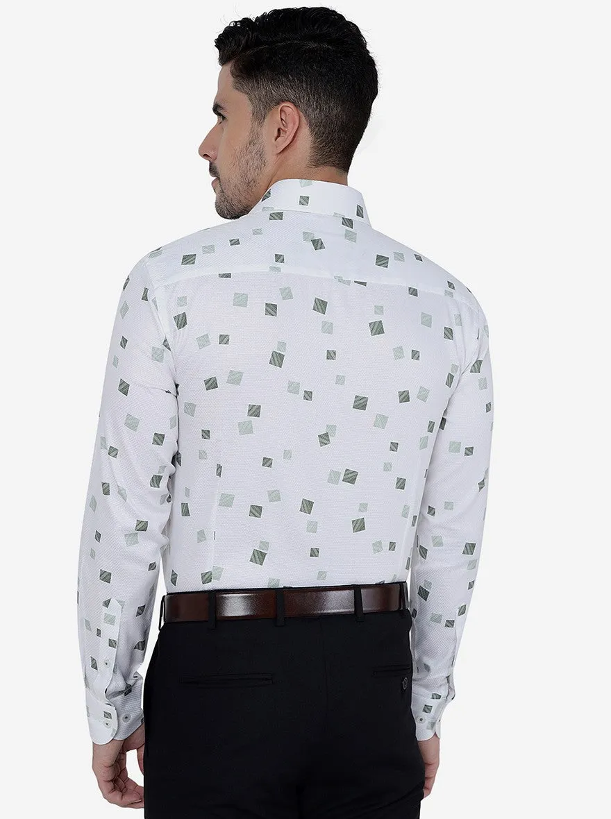 White & Green Printed Slim Fit Formal Shirt | Metal