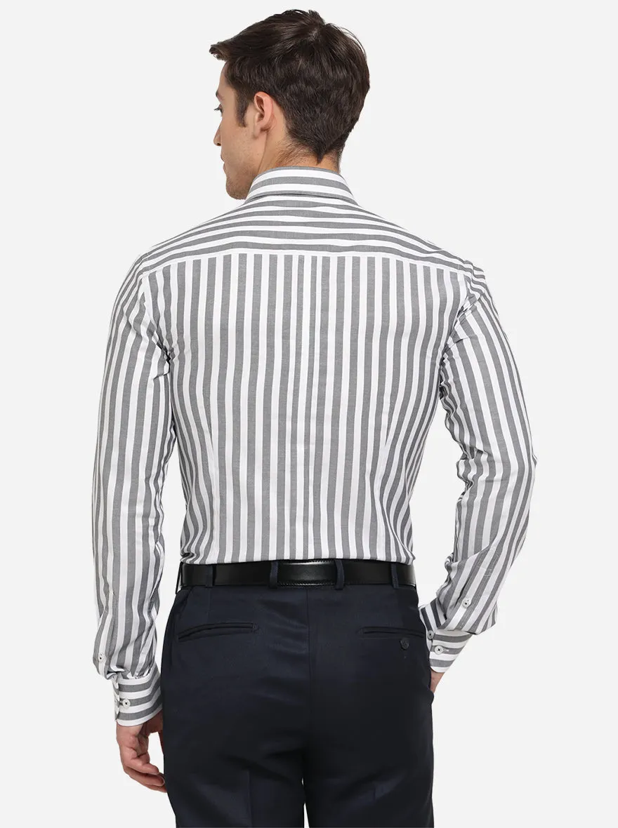 White & Grey Striped Slim Fit Formal Shirt | JadeBlue