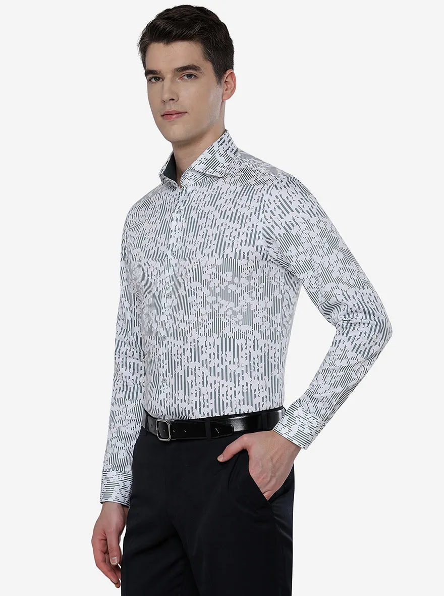 White & Grey Striped Slim Fit Party Wear Shirt | JB Studio