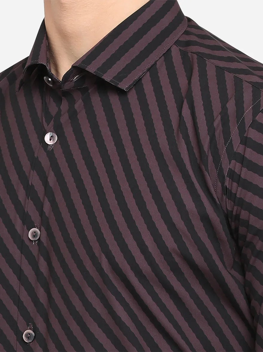 Wine & Black Striped Slim Fit Party Wear Shirt | JB Studio