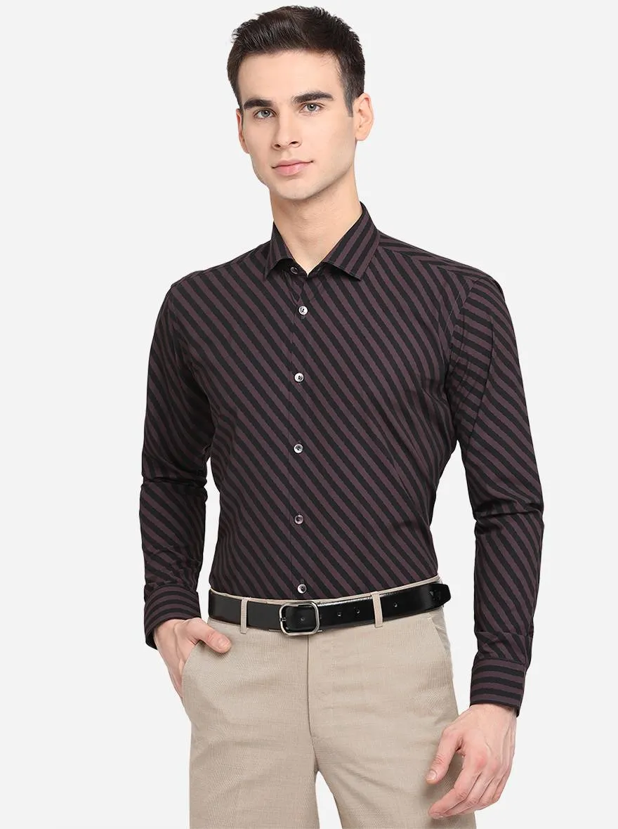 Wine & Black Striped Slim Fit Party Wear Shirt | JB Studio